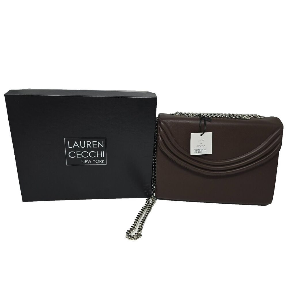 Lauren Cecchi New York Brown Leather‎ Shoulder Bag Purse 11" USA Made $690 New